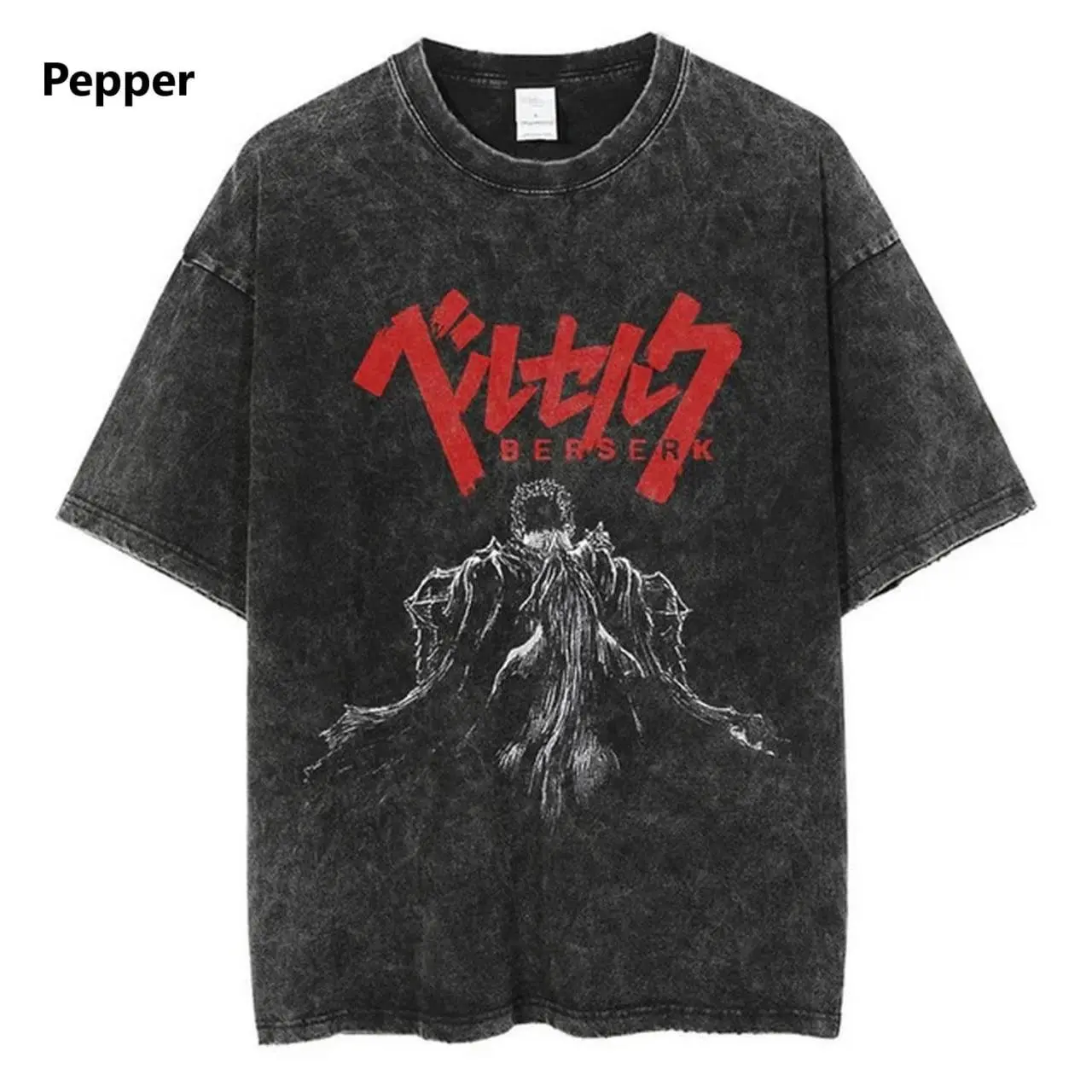 Anime Berserk Vintage T Shirts Manga Washed Tshirt Pure Cotton Short Sleeve Tees, #125 Menswear T-Shirt Top Streetwear