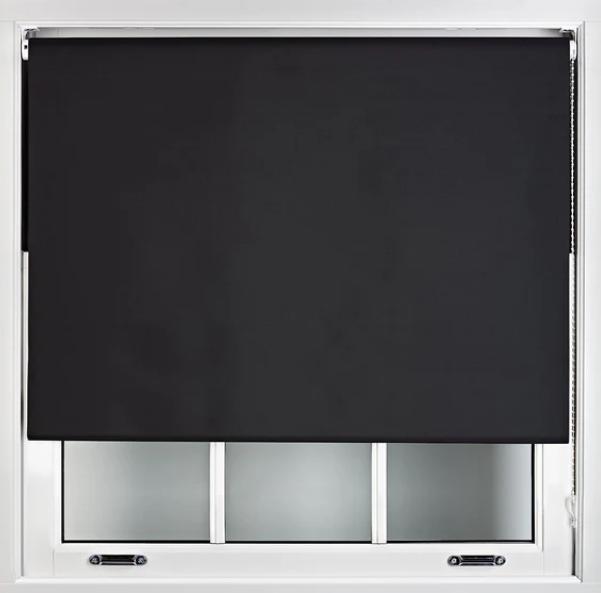 FERRY HOMEWARE Roller Blinds Thermal Blackout Roller Blind, Easy Fit Child Safe Trimmable UV Protection Home Office Window Blinds, Black Blind (150cm Wide X 165cm Drop) 0