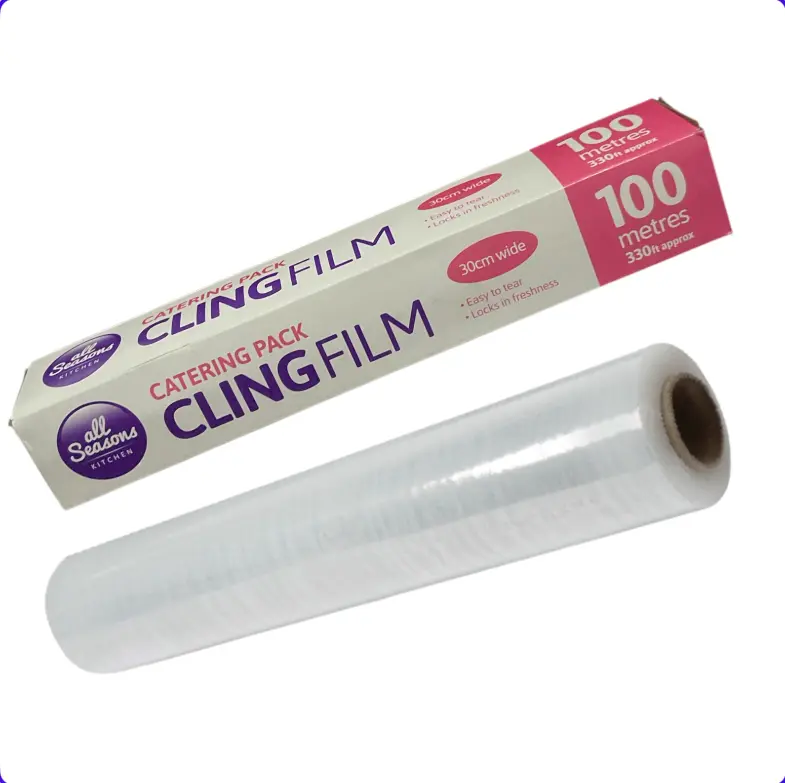 100m x 300mm Catering Kitchen Clear Cling Film Food Plastic Wrap Large Wrapping Containers Dispenser Utensils Storage Tear