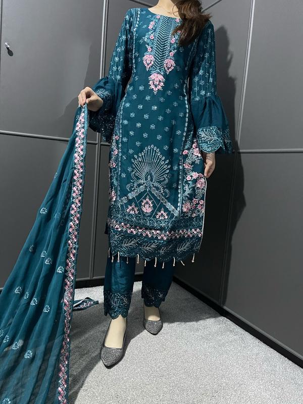 TEAL 3Pc Embroidered Chiffon Collection With Embroidered Chiffon Dupatta 7