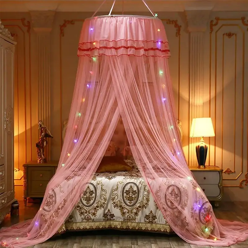 Kids Baby Bed Canopy Bedcover Mosquito Net Curtain Bedding Dome Tent LED Light - Lightweight and Breathable 2