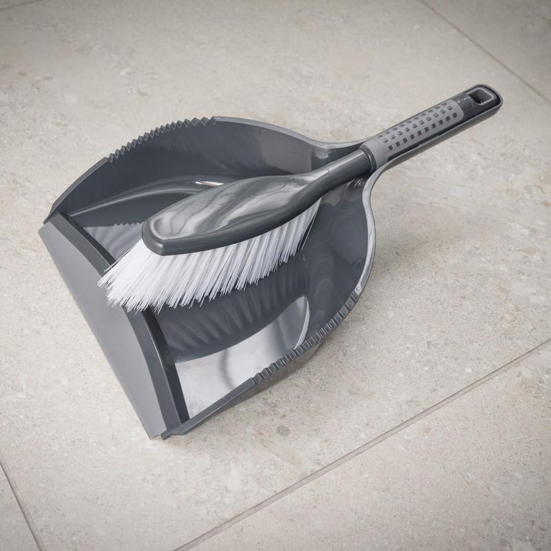 ComfiGrip Dustpan and Brush with Rubber Lip and Dirt-trapping Bristles, Metallic Graphite, 11 x 23 x 35 cm Cleaning Set Comfortable Plastic Pack 1
