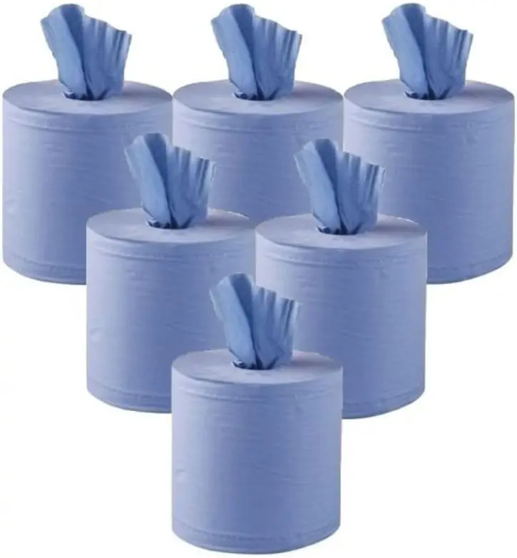 6 Pack Multipurpose Centrefeed Blue Hand Tissue Towel Rolls 3