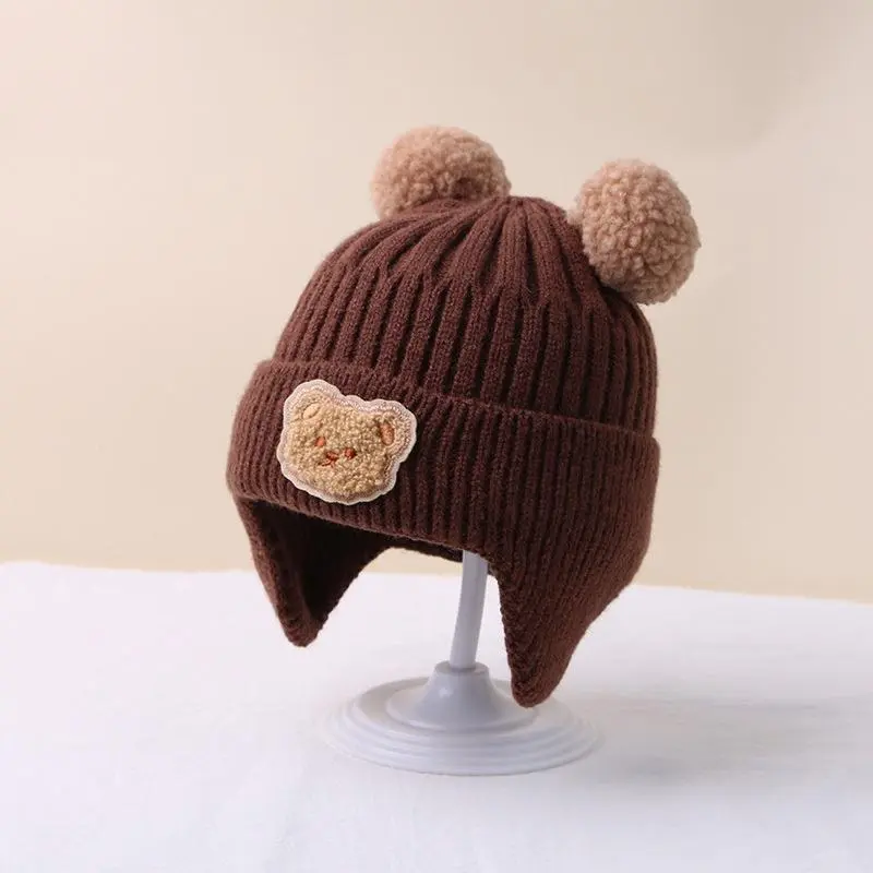 1pc Winter Baby Beanie Cap - Cartoon Bear Ear Protection Knitted Hat For Toddler Boys & Girls - Soft & Warm Wool Blend - Perfect for Cold Weather - Ideal Gift for Baby Shower 8