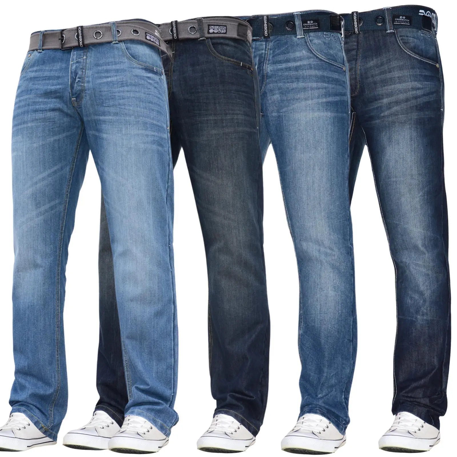 Crosshatch Mens Stretch Straight Leg Jeans Trousers Free Belt Stylish Fashion Branded Denim By JEANBASE