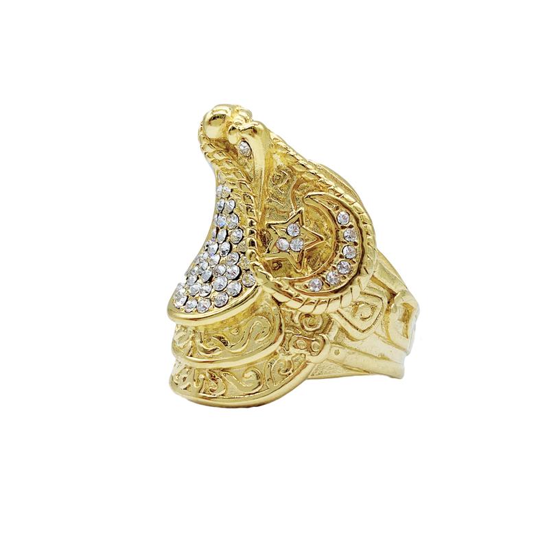 Chunky saddle ring gold/silver plated heavy stainless steel iced out 4