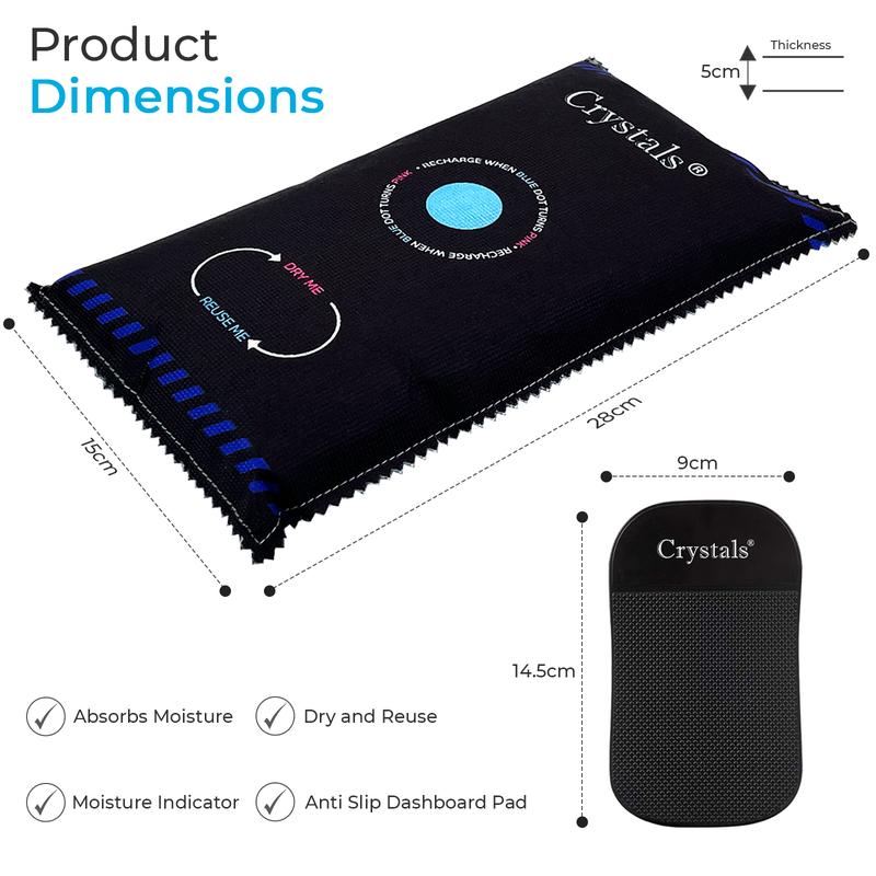 2x 1Kg Car Home Dehumidifier Large Dry Bag Moisture Killer Absorber Pad - Reusable Silica Gel with Color-Changing Indicator Windows 1