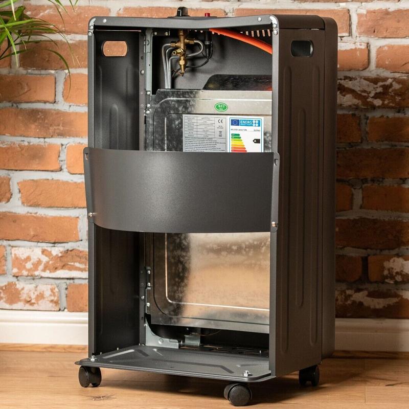 4.2kw Mini Portable Calor Gas Cabinet Heater- Black Free Standing Butane Cabinet- 3 Heat Setting Heating Regulator Wheeled 4.2kw Portable Gas Cabinet Heater Home Office Calor Butane With Hose & Regulator 6