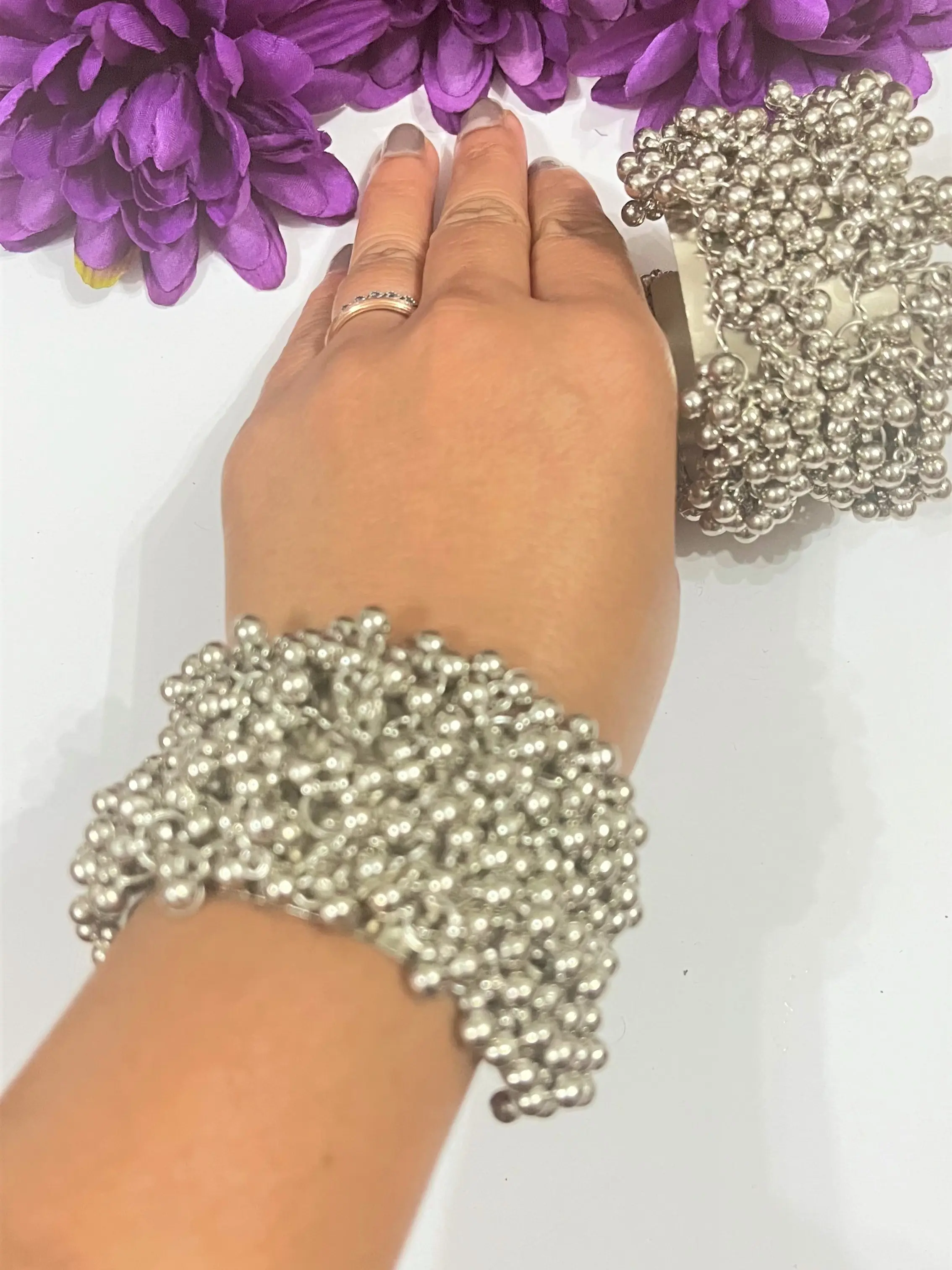 Designer Silver Ghungroo Bangles Kangan Adjustable Bracelets Indian Bangles wedding / Party Eid/ Navratri Collection Female large  bangles