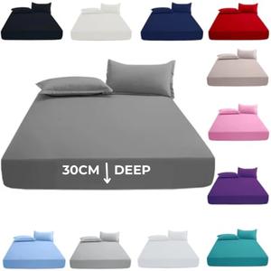 30CM Deep Extra Fitted Cotton Bed Sheets – Hotel-Quality Softness, Durable & Breathable, Perfect for Thick Mattresses, Machine Washable, Available in 5 Colors & UK Sizes for Ultimate Comfort bed  sheets