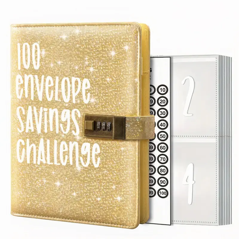 100 Envelope Saving Challenge Binder with Lock,1 Count Budget Planner Notebook, Shinny Money Saving Challenge Book, Secure 3-Digit Lock, Save in Pounds with Cash Tracker, Holiday & Christmas Gift, Teacher Gifts, UK Savings Book, New Year Gift for Saving 7