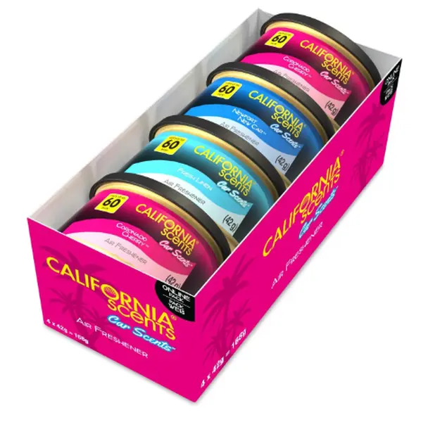 California Scents, Car Air Fresheners Can, Assorted Scents, Pack of 4, Strong Adjustable Long-Lasting Fragrance, Eliminates Odour