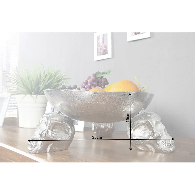 Design decorative bowl SKULL 35cm silver aluminum skull 5