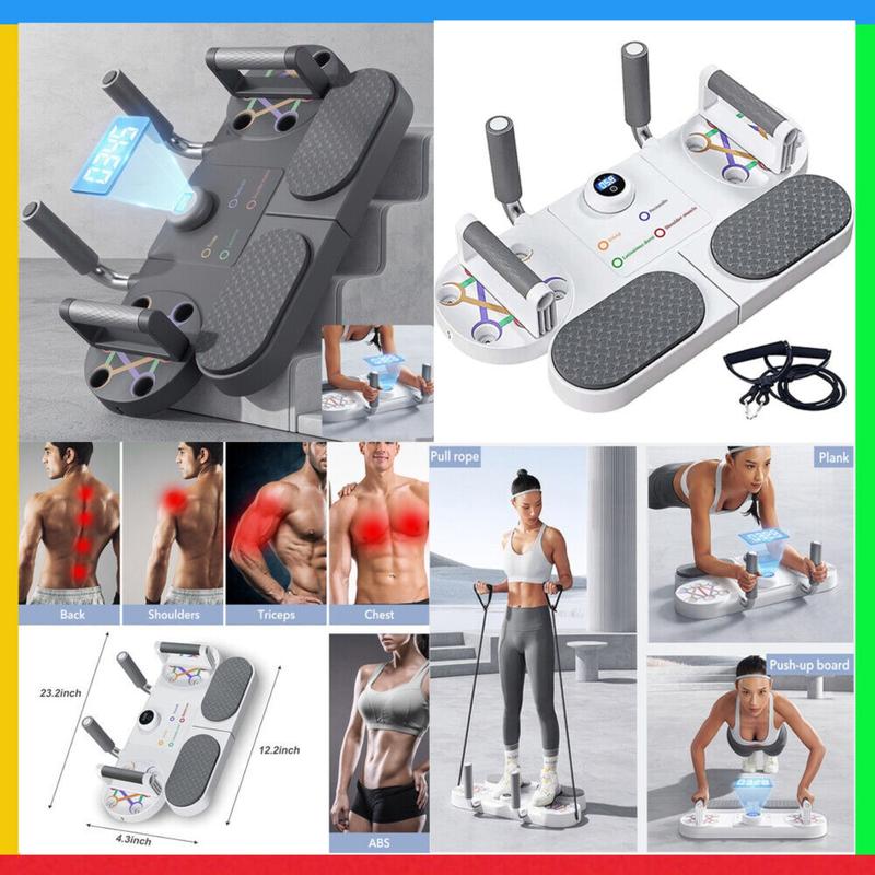 Digital Smart Push up Board, Plank Extension with resistance bands, 5 in 1 chest building fitness gear for home and outdoor exercise, Plank Training Board Anti Skid Portable Sturdy Push Up Bar Chest Core Training 5