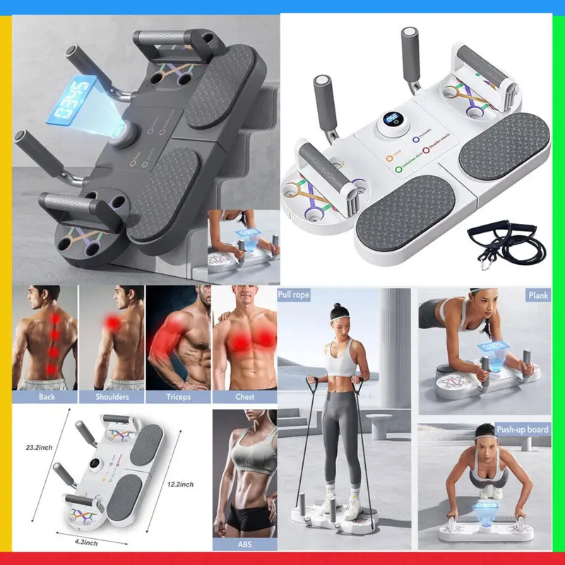 Digital Smart Push up Board, Plank Extension with resistance bands, 5 in 1 chest building fitness gear for home and outdoor exercise, Plank Training Board Anti Skid Portable Sturdy Push Up Bar Chest Core Training 4