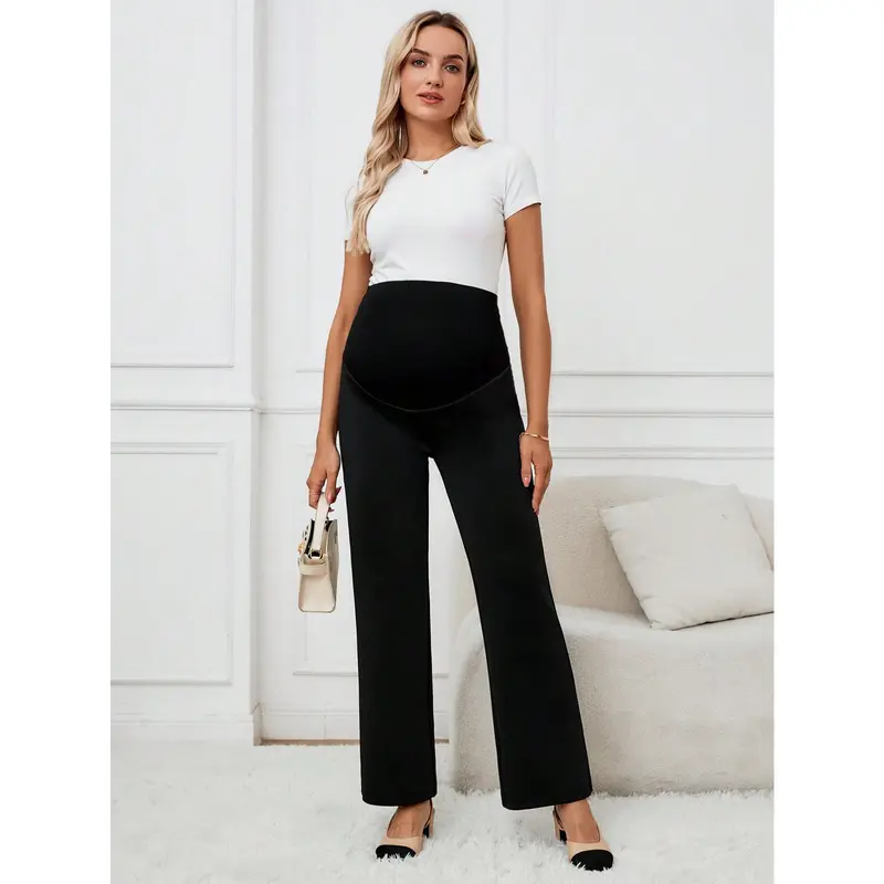 MaterniChic Maternity Casual & Commuting Young Women's Flared Pants, Adjustable Elastic Waist, Ultra High Waist, Full-Length Tight-Fitting Pregnancy Trousers 3