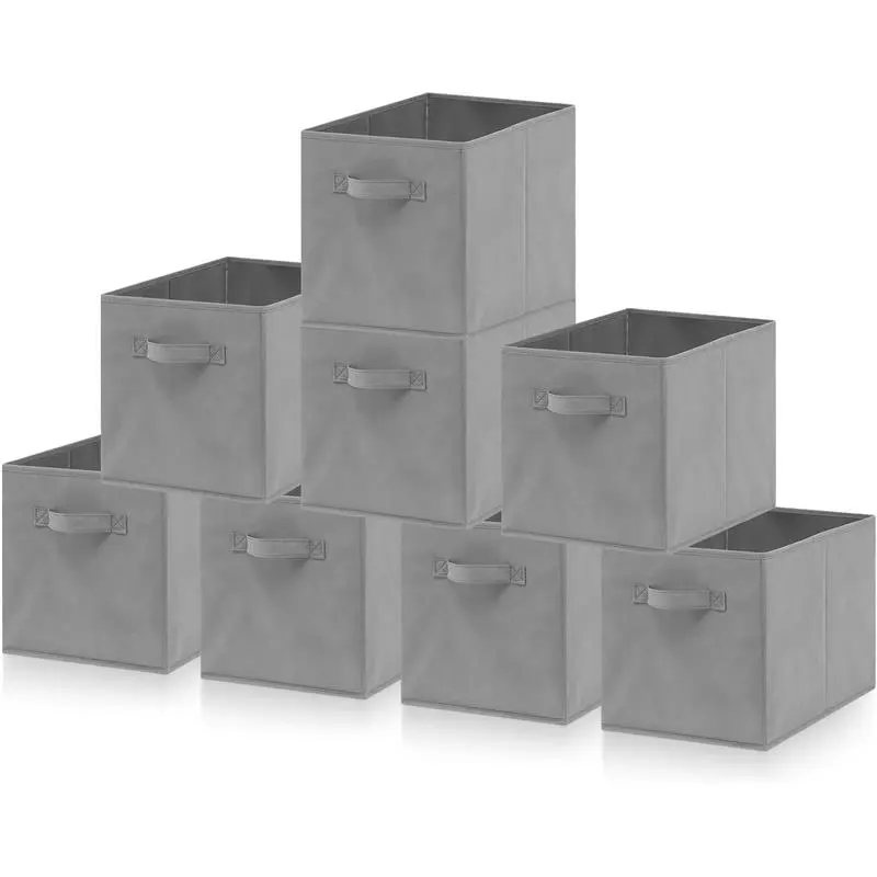 Set of 8 Foldable Storage Box, 33 x 38 x 33 cm, Fabric with Handles Storage Cubes And Cloth Storage Organizer Drawer For Closet And Toys Storage, Gray