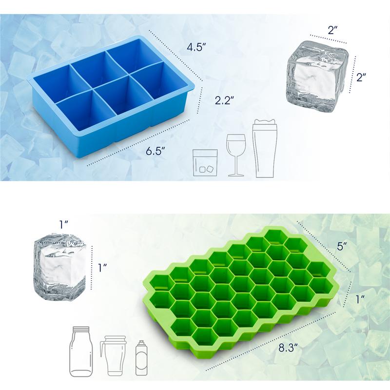 HOMESSENTIALS Silicone Ice Cube Trays with Lids Pack of 2 - Easy Release, Food-Grade, Spill-Proof, Odourless, Stackable & Dishwasher Safe Kitchen Utensils icecubetray 2