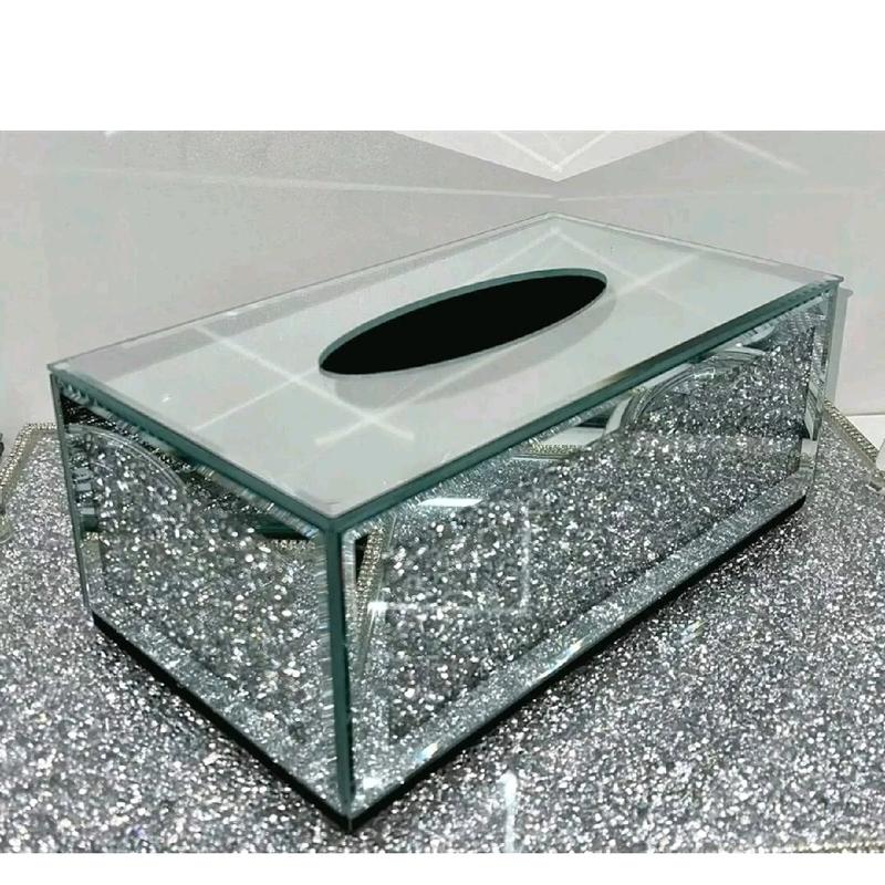 New Silver Crushed Crystal Diamond Tissue Box, Diamante Bling, Living Room UK 1