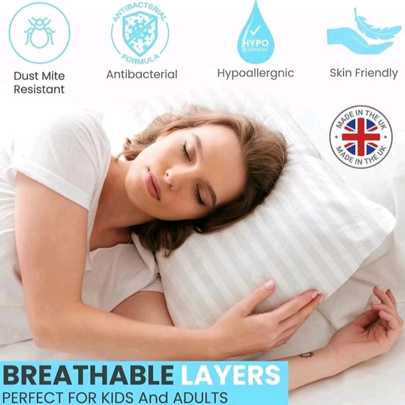 Pack of 4 Hotel Quality Egyptian Stripe Soft Pillows Hallowfibre Filled Bounce Back Designed For Back Stomach Neck Support 4