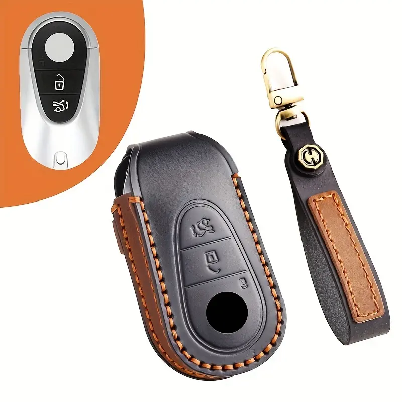 Hallmo Handmade PU Leather Car Key Case Cover, Compatible with Mercedes-Benz Key Fob, Luxury Gift for Father, Men's Key Holder for New 2021 Mercedes Maybach S450 S500 - Auto Accessories 6