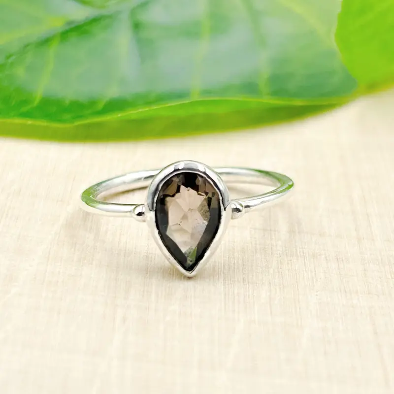 Smoky Quartz Pear 6x9 Sterling Silver Ring Size 8 0
