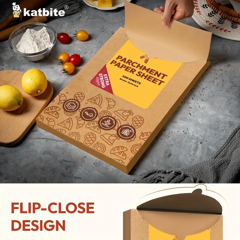 400PCS Katbite Unbleached Parchment Paper Sheets - Heavy Duty Non-Stick Baking Paper for Easy Food Release - 12 x 16 IN Pre-Cut Sheets for Half Sheet Cookie Bread Cake Pans, Grilling Meat Pizza, Oven, Air Fryer Cooking and Baking Needs 3