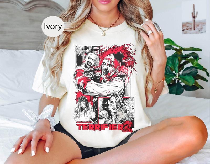 Vintage Terrifier Comfort Colors Shirt, Terrifier Art the Clown T-Shirt, Halloween Party, Creepy Clown Tee, Halloween Gift 1