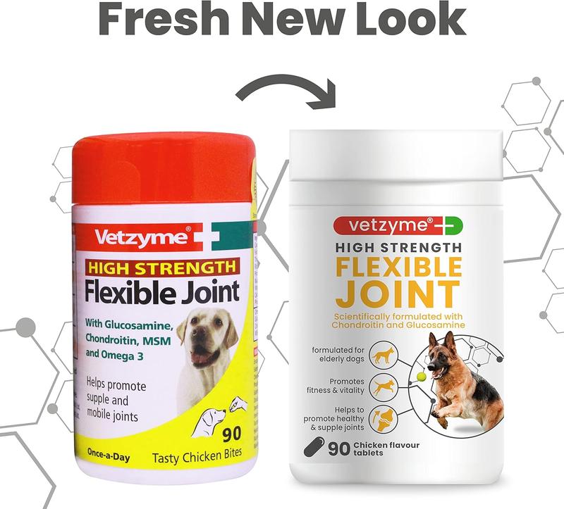 Vetzyme High Strength Flexible Joint Supplements for Senior Dogs (90 Tablets) - Hip and Joint Care with Chondroitin and Glucosamine, Tasty Chicken Flavour 6