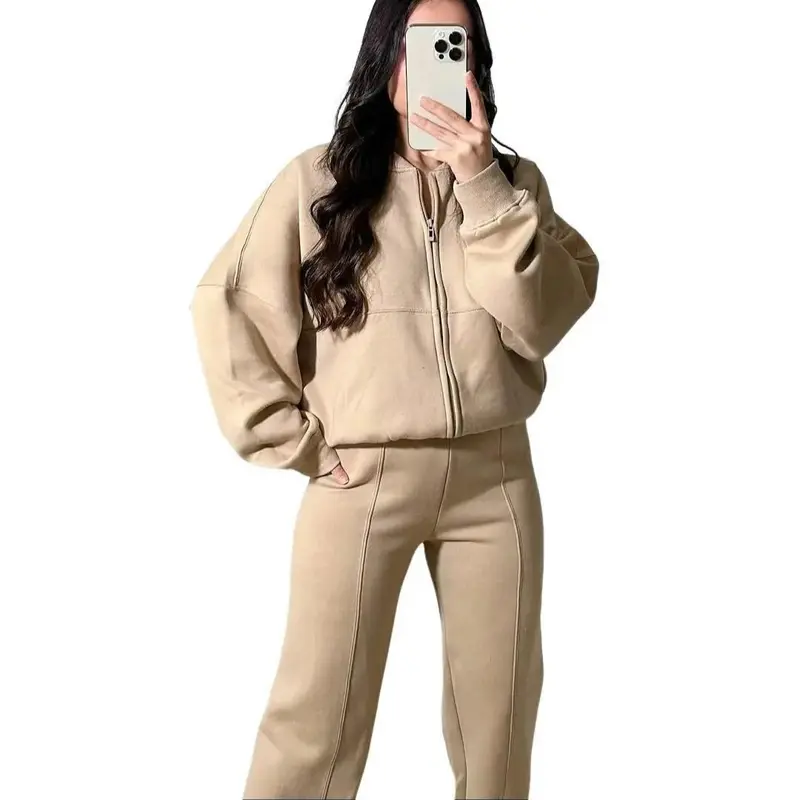 Love On Replay Bomber Jacket And Straight Leg Jogger Loungewear Set Casual Comfort Fabric Womenswear Fashion Adjustable Breathable Chic Comfortable Clothing Day Drawstring Everyday Pockets Polyester Ribbed Soft 1