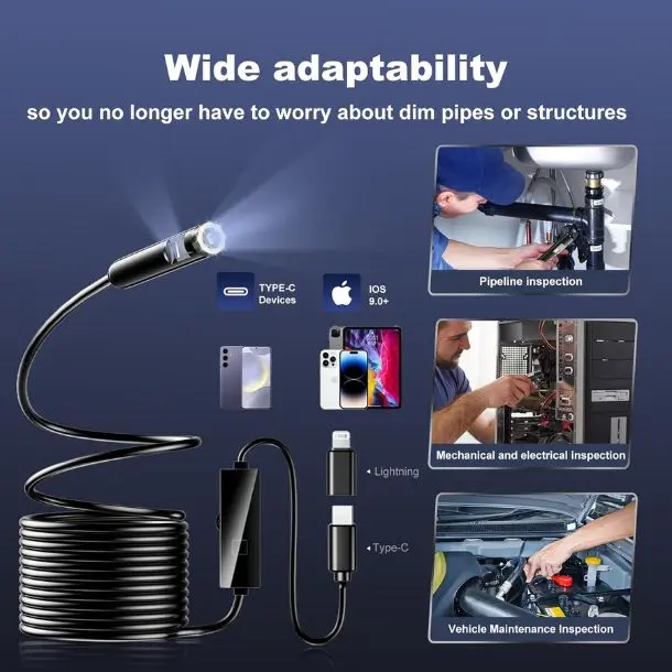 Dual Lens Endoscope Inspection Camera, 1920p Endoscope Camera with 8+1 Adjustable Led Light, Endoscope with 16.5ft Semi-Rigid Cable Snake Camera/ 7.9mm Ip67 Waterproof Camera for iPhone, Ipad, Samsung Smartphone Cellphone 3