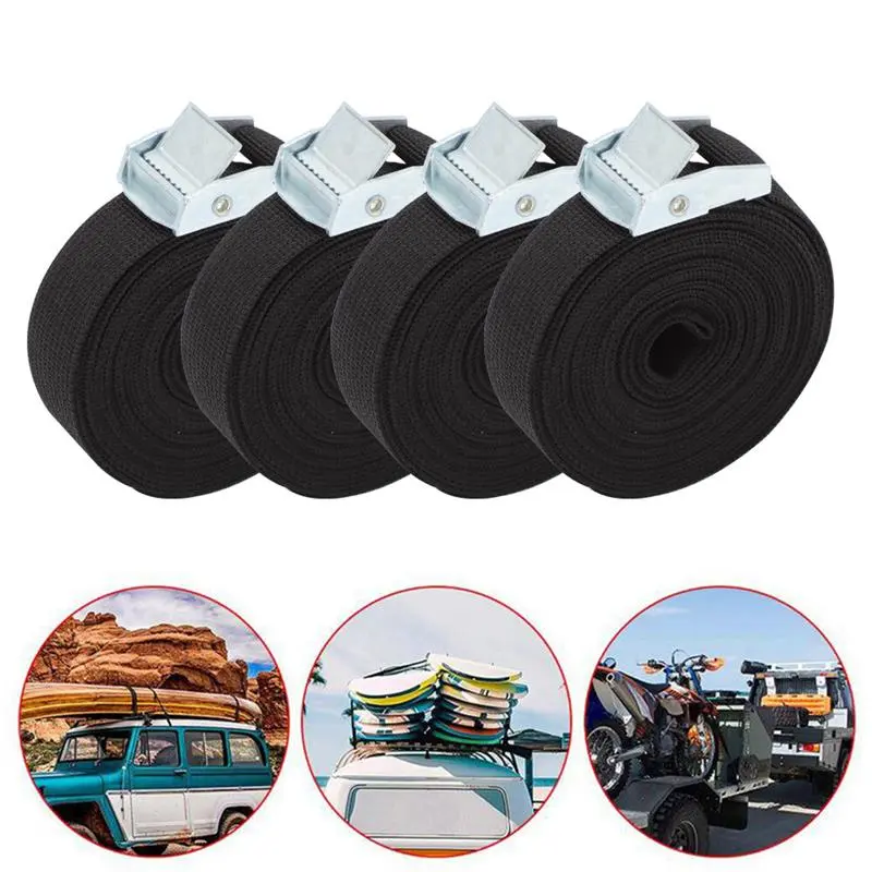 Set Of 4 Lashing Straps Cargo Luggage Tie Down Cam Buckle Roof Rack 5m x 25mm 5