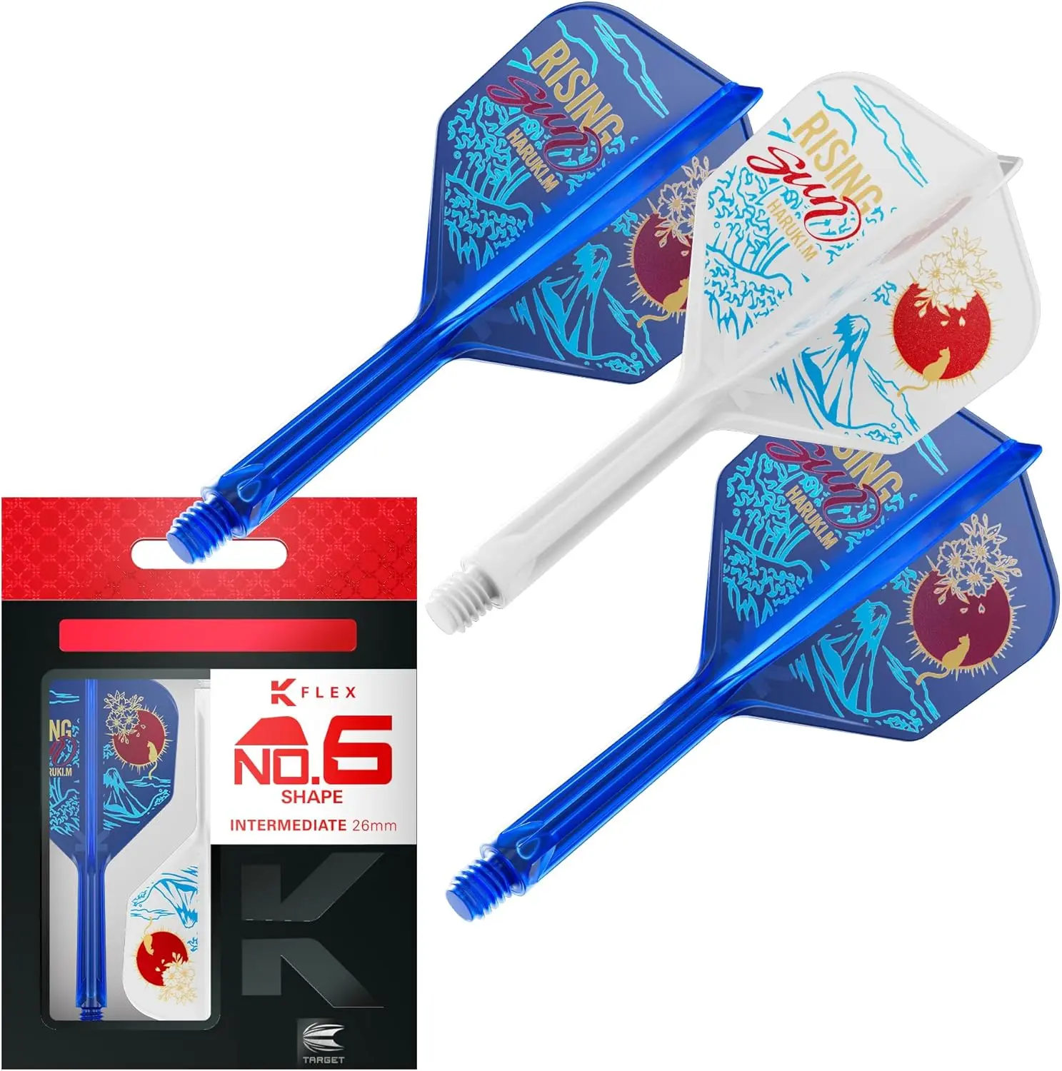 TARGET Japan K-Flex Rising Sun Haruki Muramatsu No.6 KFlex Dart Flights and Shafts | Pack of 3 K Flex Player Edition Accessories | KFlex Dart Shafts, Lengths: Short, Intermediate, Medium