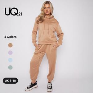 UNIQUE21 Drop Shoulder Drawstring Thermal Hoodie & Sweatpants Set With Pockets Gym Activewear