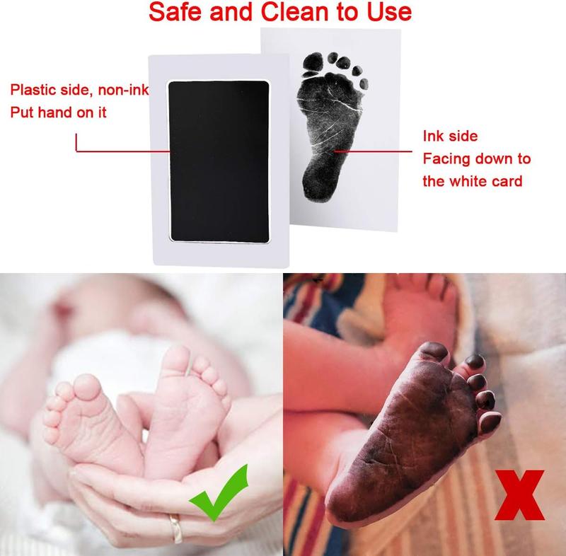 Baby Handprint and Footprint Kit, 3 Baby Inkless Print Pads, 6 Imprint Cards, Baby Footprint Kit,Safe Non-Toxic for Feet & Hand, Family Keepsake Black 1