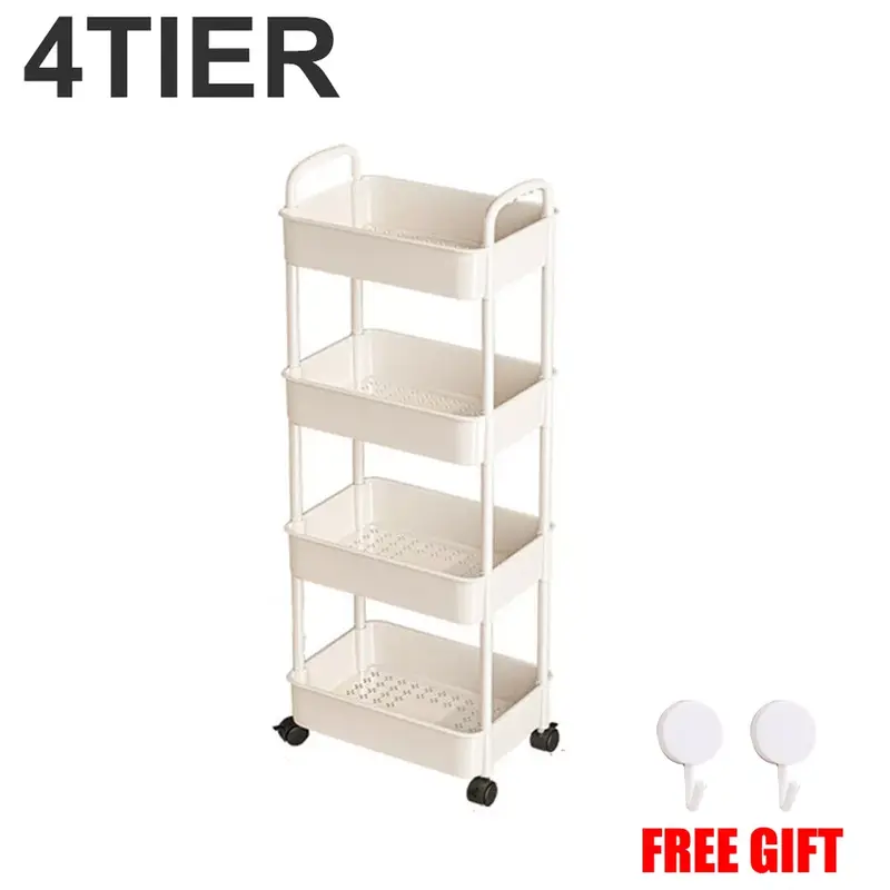 Multi-tier Trolley on Wheels Kitchen Storage Utility Cart with Shelves Rolling Organiser Rack 7