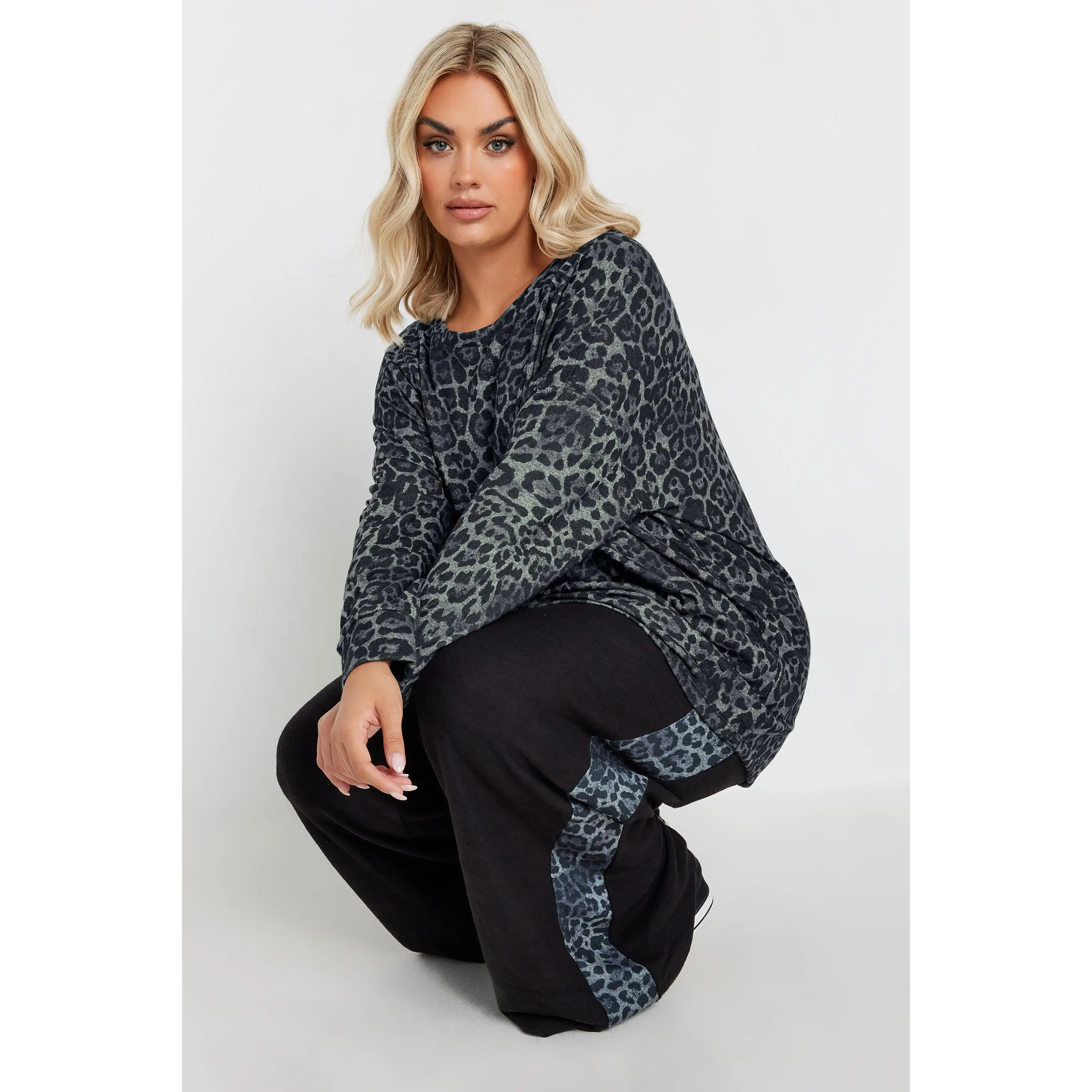 YOURS Curve Grey Leopard Print Soft Touch Jumper