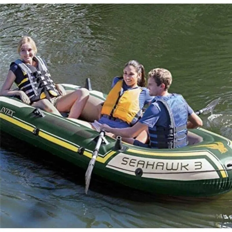 Water Sports + Seahawk 3 Inflatable Dinghy man Boat with Oars Air Pump, Green, 295 x 137 43 cm UK 3