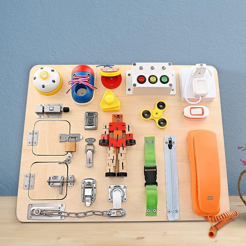 Montessori Wooden Busy Board 20 In 1 Preschool Educational Activity Board Early Education Tools Basic Life Skills For Child Sensory Board Game Handmade Toys Gift Busy Board 1 Year Old Dyzi 1