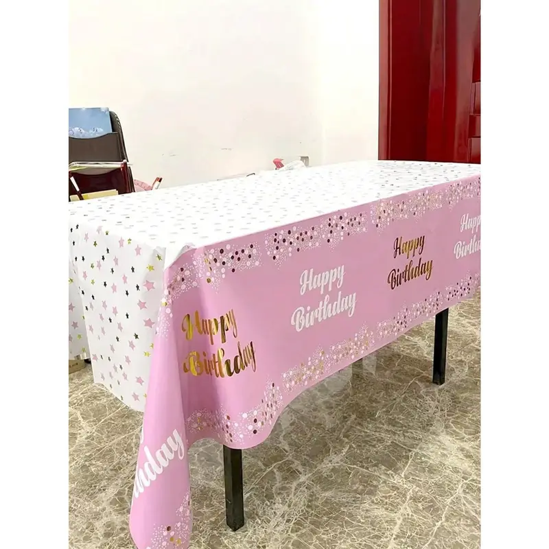 1pc Dual-Color Happy Birthday English Letter Print Tablecloth, Oil And Water Resistant, Suitable For Children's Birthday Party 1