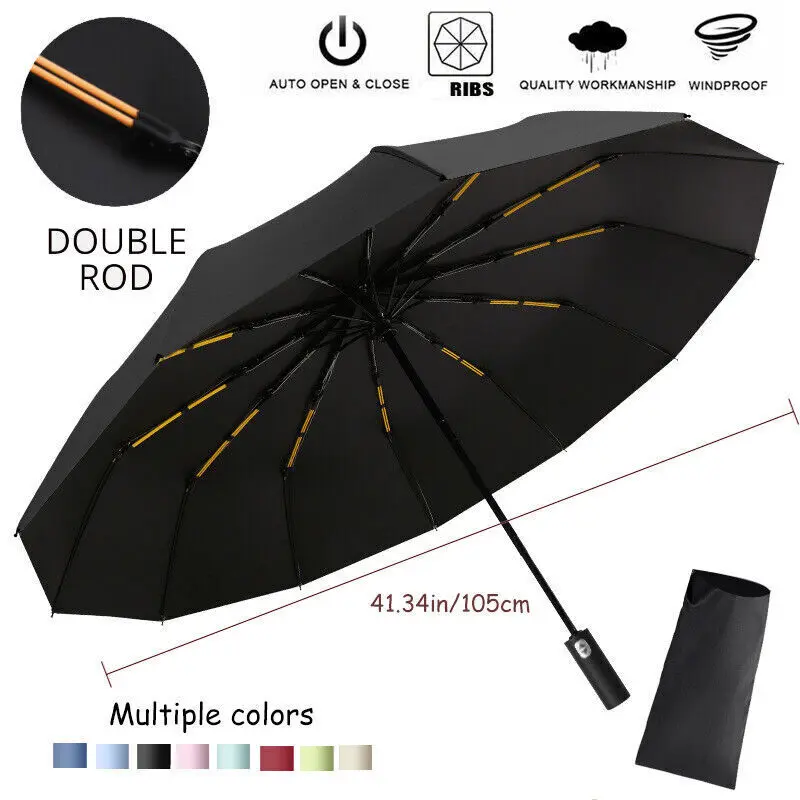 Extra Strength foldable 24 Rods Umbrella Fully Automatic Large UV Protect Rain 7