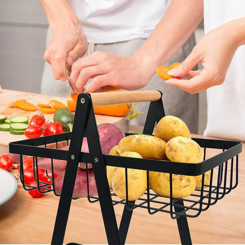 2-Tier Fruit Storage Basket – Multi-Purpose Fruit & Vegetable Holder, Bread Basket & Kitchen Organizer Decorative 2