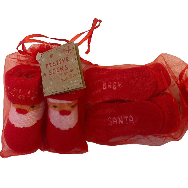 Christmas Design Baby Socks In Organza Bag 1