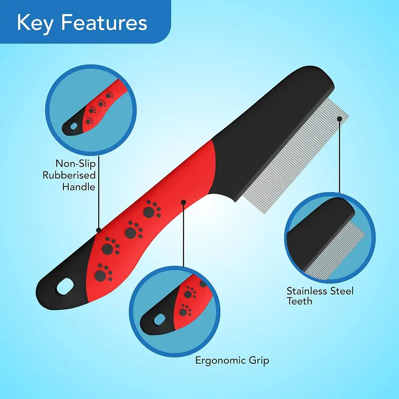 Masterclip | Flea Comb - Flea Removal Grooming Comb for Cats, Dogs, Rabbits. Effective against Fleas, Nits, Biting Pests, Ticks, Flea Dirt, Ectoparasites pink deshedding  brush 2
