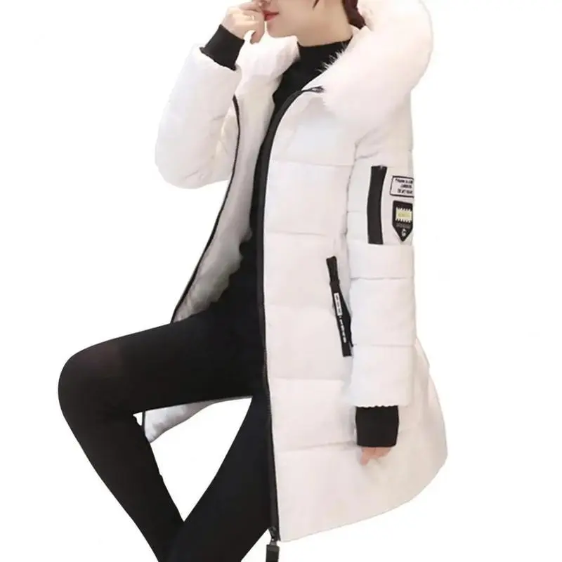Women Winter Cotton Coat Hooded Mid Length Outerwear Windproof Warm Long Sleeve Jacket Solid Color Slim Fit Lady Down Coat 8
