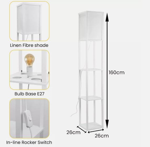 Floor Lamp with Shelves Standard Shelf Storage Wooden Standing Lounge Light Home 7