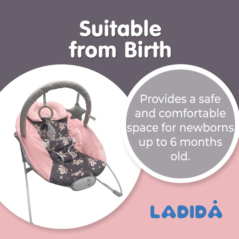 (148) LADIDA Baby Bouncer with Soothing Music and Vibration, Adorable Plum Blossom Design, Suitable for Newborns baby  bouncer baby  rocker baby  essentials crib babysleep  aid baby  cot 4