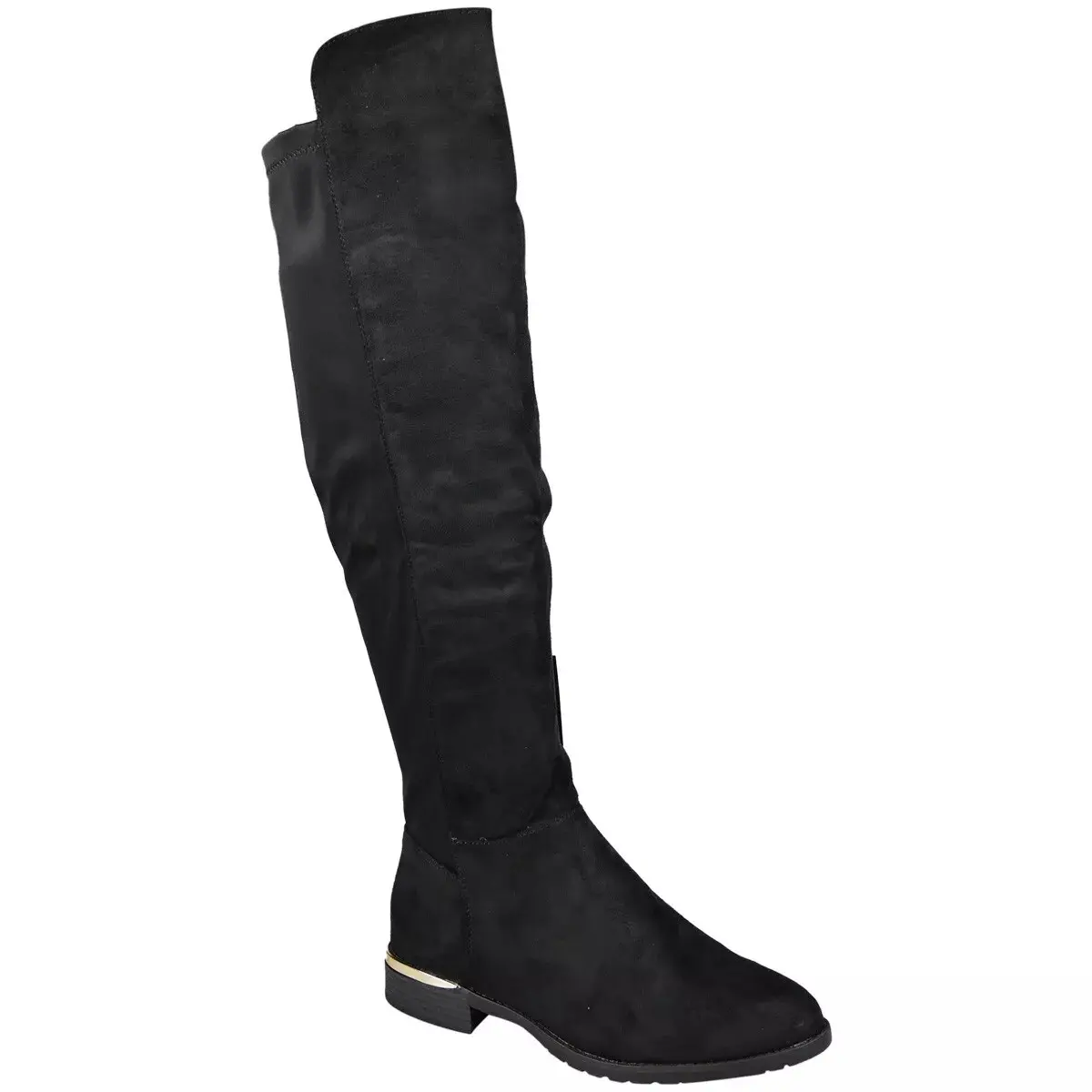 F4453 Ladies Low Heel Zip Comfy Lycra Stretch WIDE FIT Black Boots