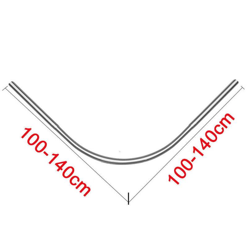 Stretchable Stainless L Shaped Pole Bathroom Corner Shower Curtain Rail Rack Rod Set Steel Installation Adjustable 1