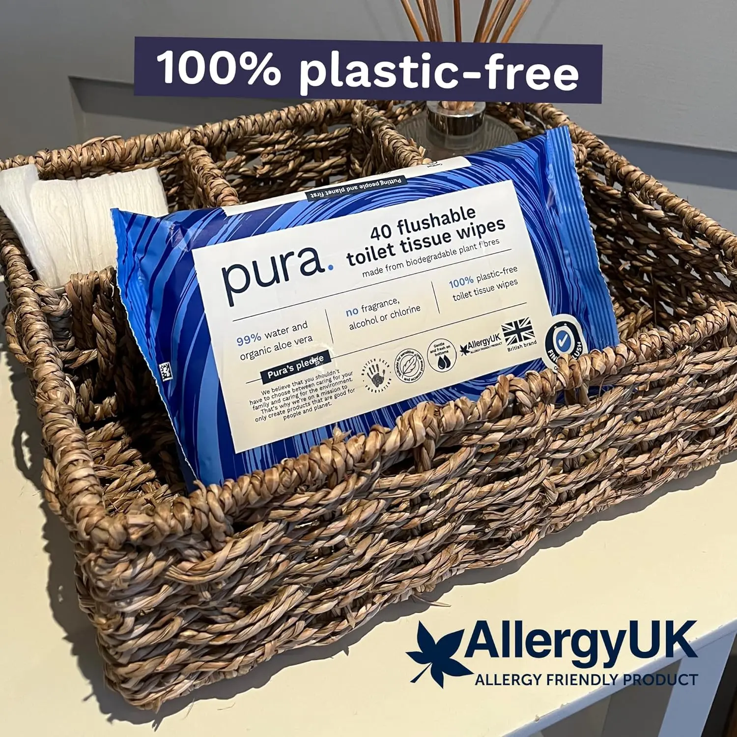 Toilet Paper & Wipes Flushable Moist Toilet Tissue Wipes, 1 Pack of 40 Wet Wipes, 100% Plastic Free, 99% Water Clean Washlets, Certified ‘Fine to Flush’ Biodegradable, Compostable, Vegan, Gentle Clean Sheets
